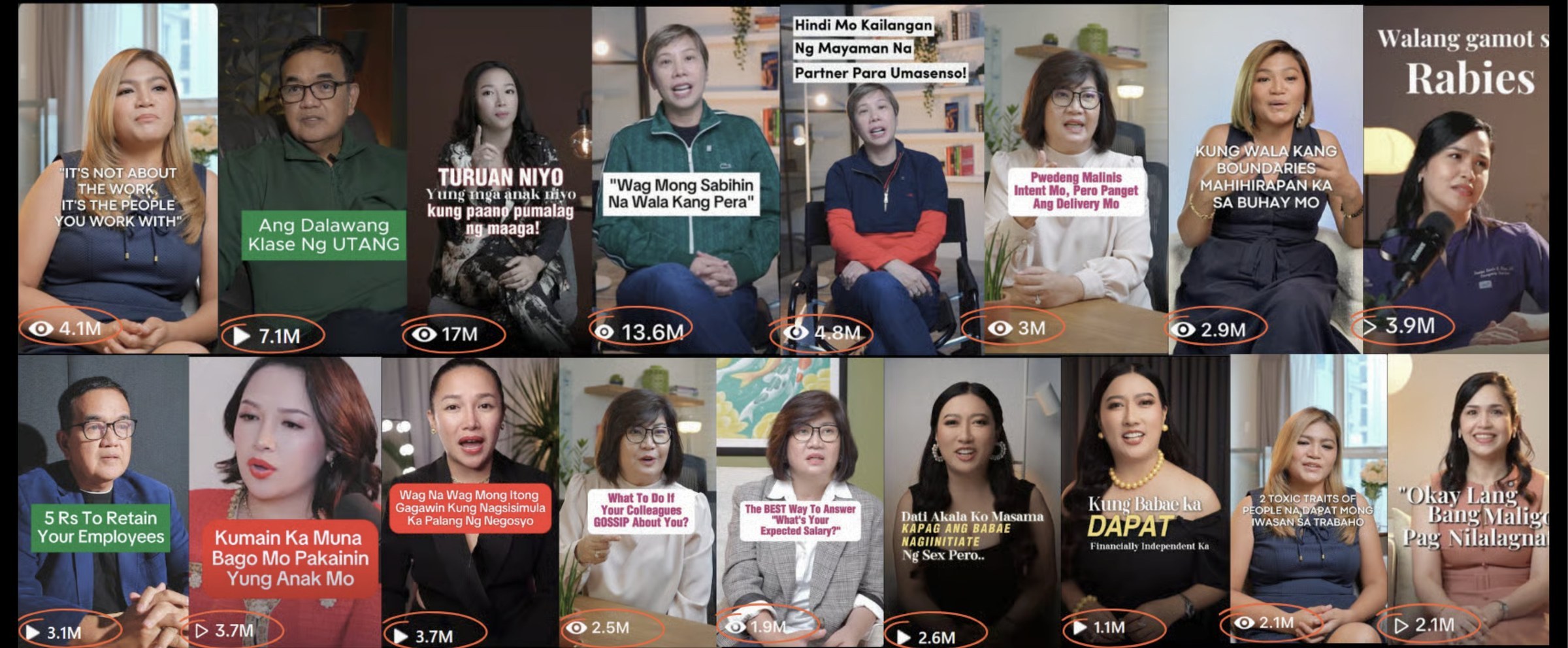 Grid of viral videos with millions of views, created using the Creator MBA content system